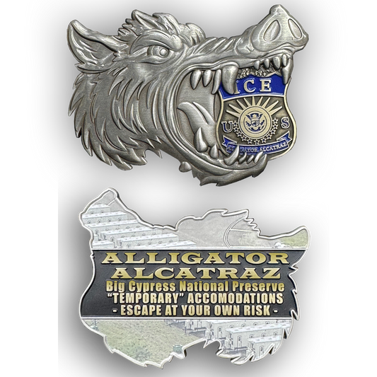 BL12-11 ICE Agent Alligator Alcatraz Hog Wild Boar Challenge Coin HSI Border Patrol CBP