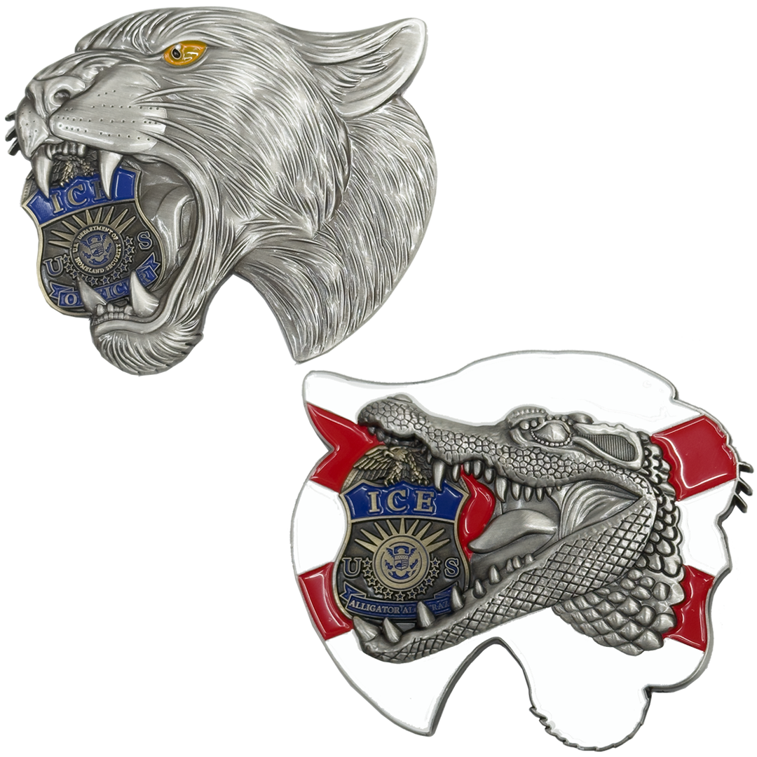 BL18-23 Panther ICE ERO DRO Agent Challenge Coin Florida Gator Alligator Alcatraz style