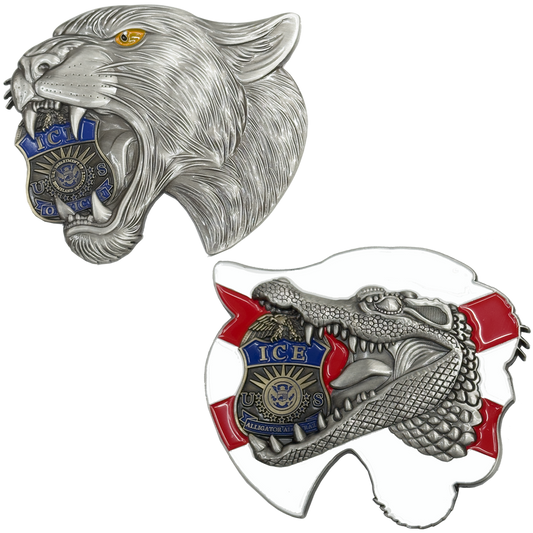 BL18-23 Panther ICE ERO DRO Agent Challenge Coin Florida Gator Alligator Alcatraz style
