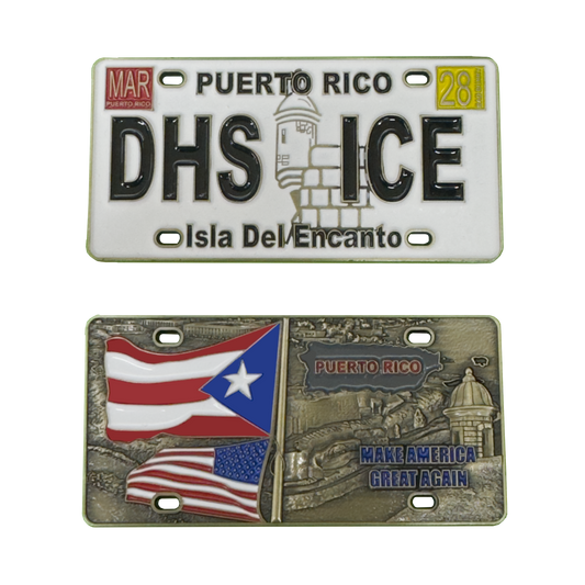 EL1-23 Puerto Rico License Plate Challenge Coin San Juan for ICE Agent ERO DRO Police