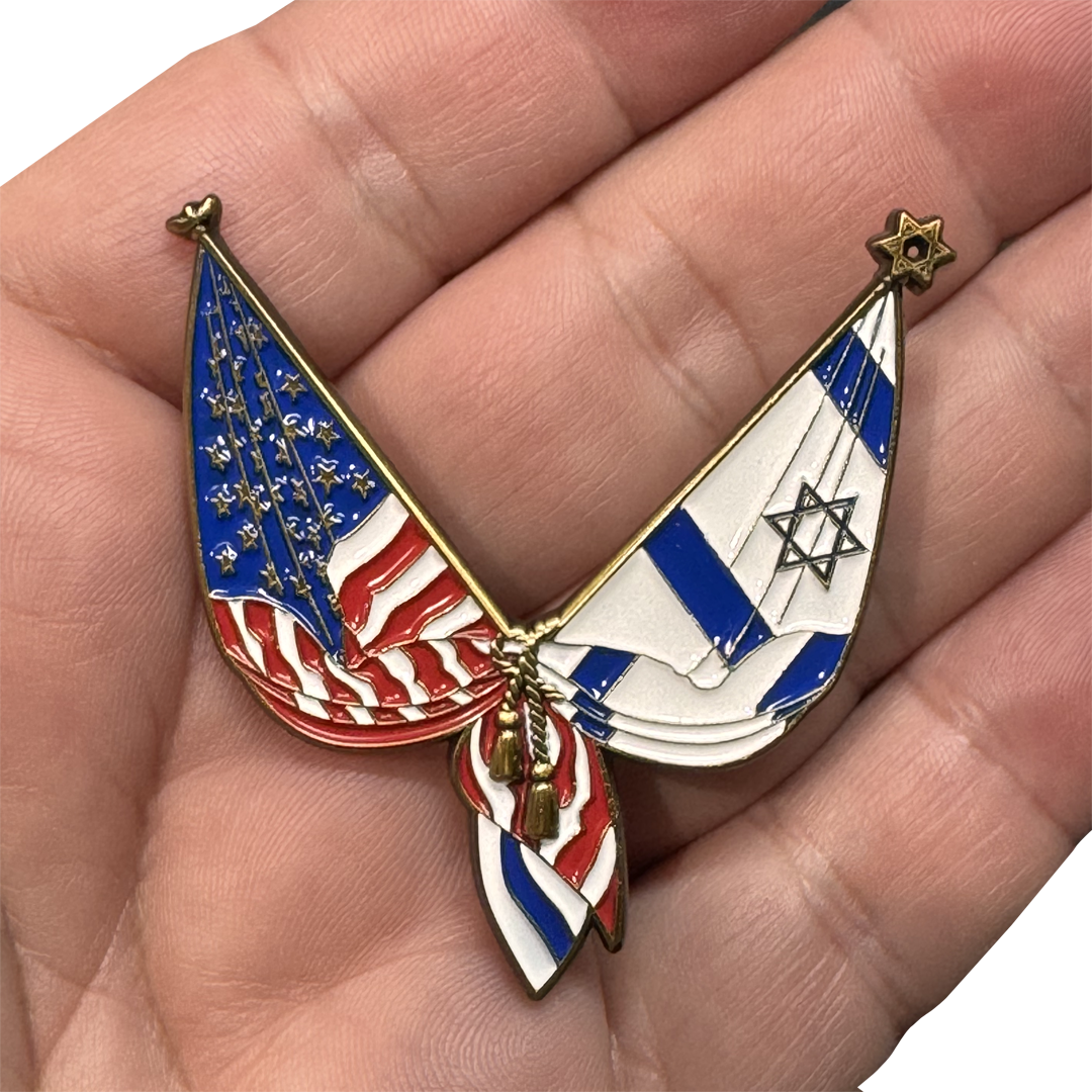 EL4-014 Israel and American Flag Israeli Jewish support Pin 2 inch with dual pin posts