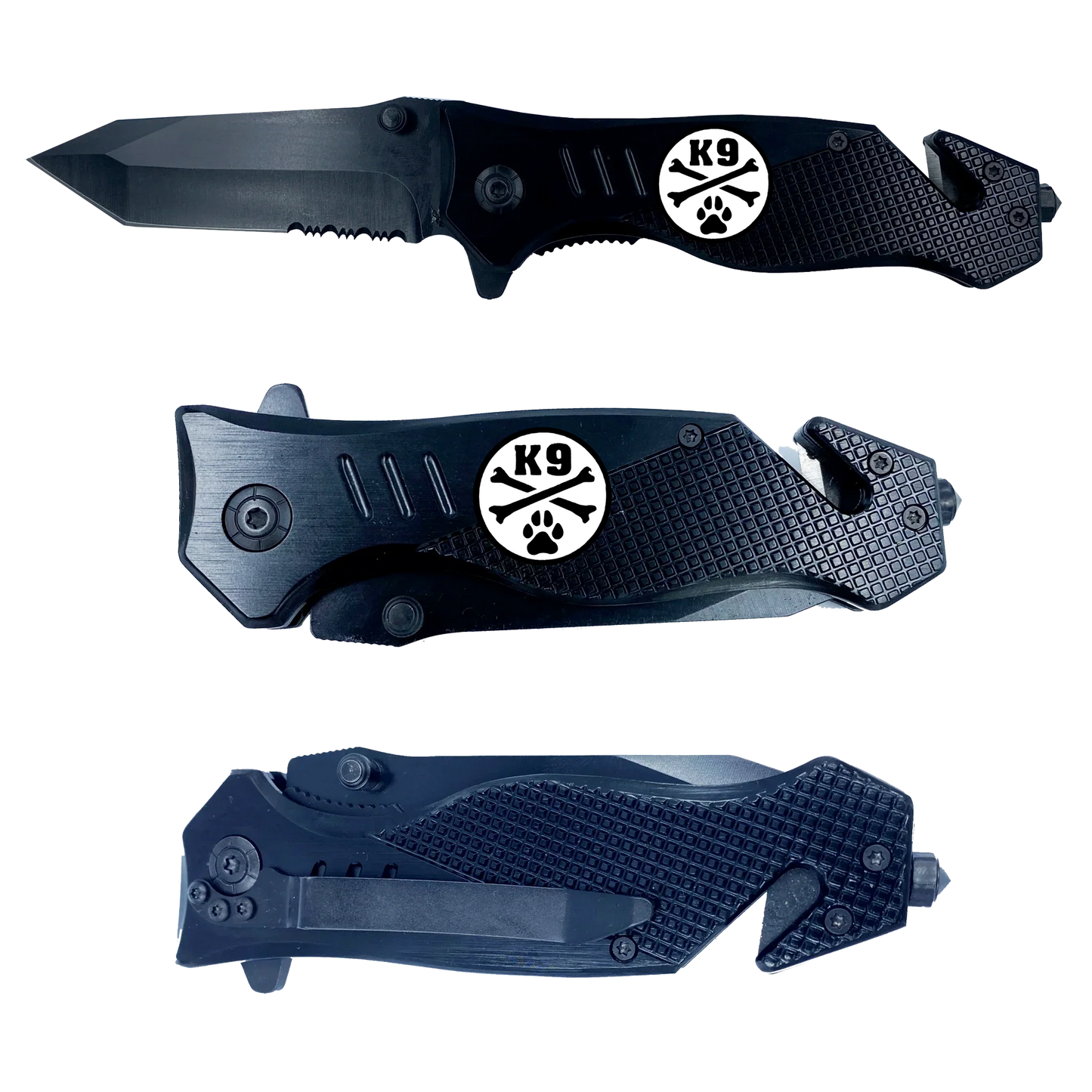 K9 Handler Police Military 3-in-1 Tactical Veteran Rescue tool knife with Seatbelt Cutter Steel Serrated Blade Glass Canine Army