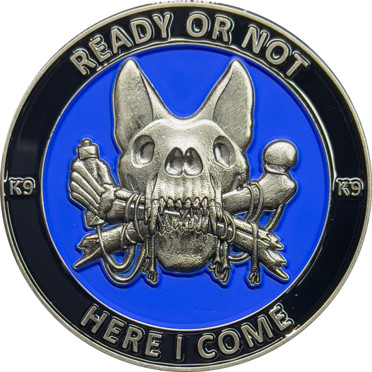 JJ-009 Police K9 Challenge Coin Canine Unit Saint Michael Thin Blue Line Prayer Paw Prints