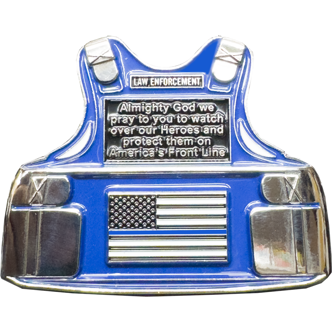 EL15-20 MSP Body Armor Officer's Prayer Challenge Coin Massachusetts State Police Trooper Thin Blue Line