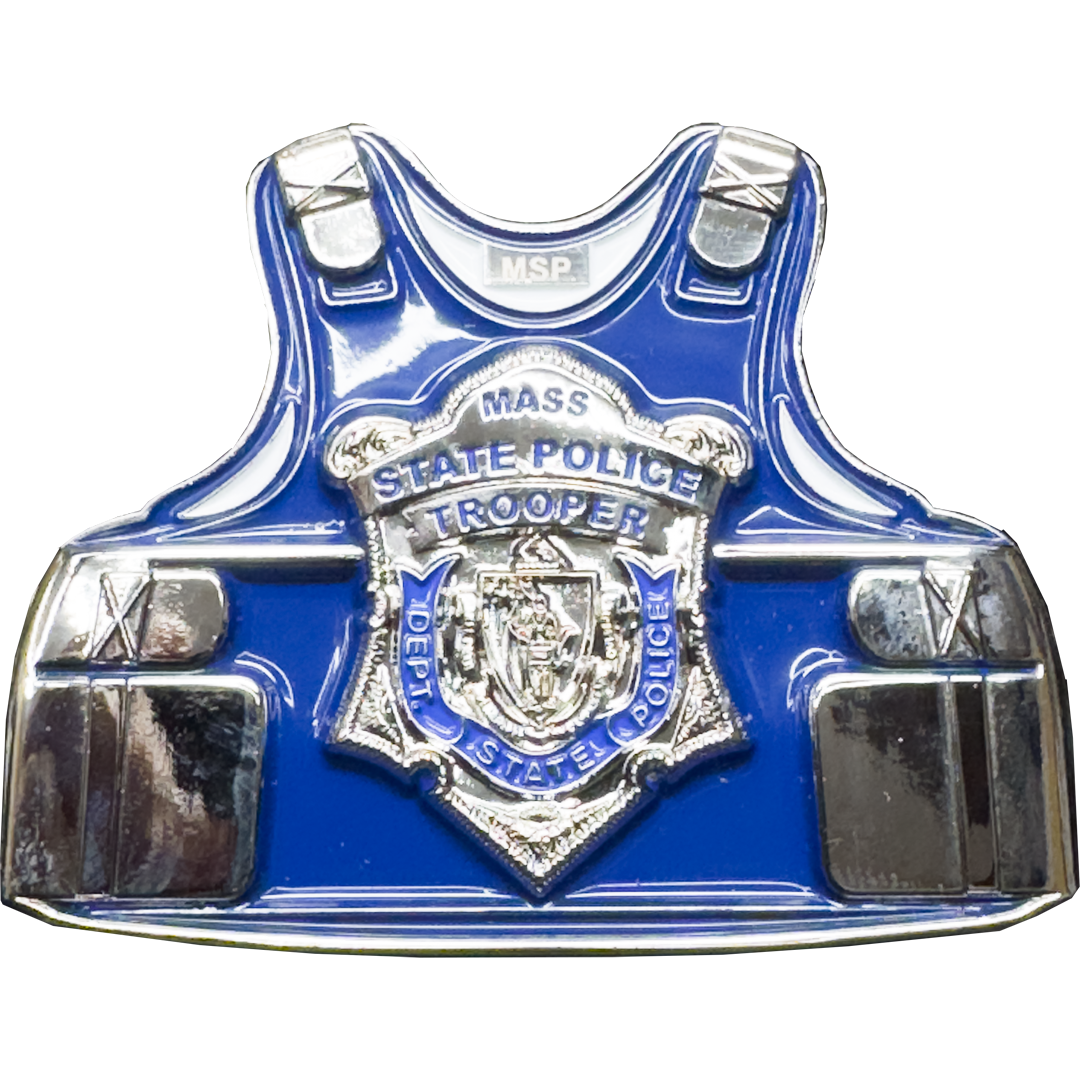 EL15-20 MSP Body Armor Officer's Prayer Challenge Coin Massachusetts State Police Trooper Thin Blue Line