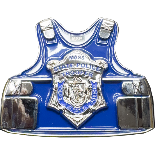 EL15-20 MSP Body Armor Officer's Prayer Challenge Coin Massachusetts State Police Trooper Thin Blue Line