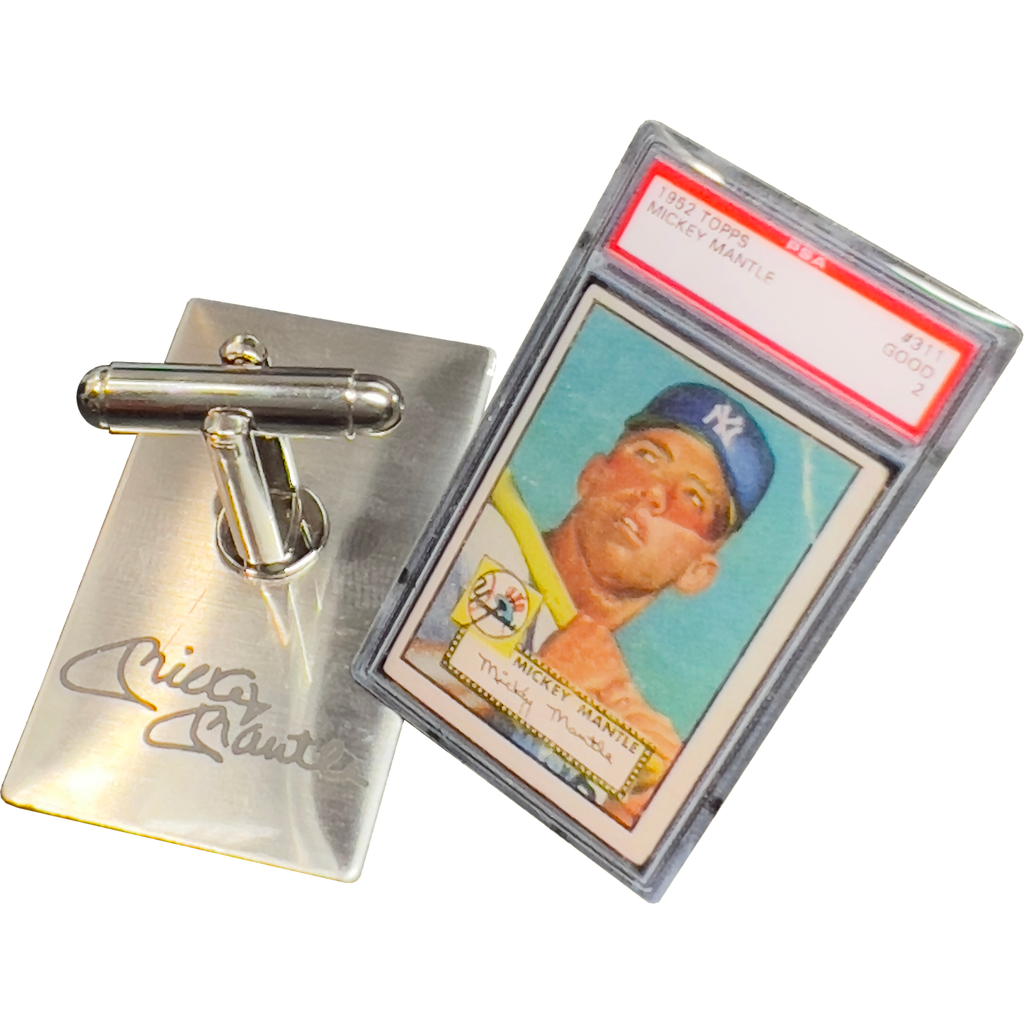 DISCONTINUED GL16-007 PSA 2 1952 Topps Mickey Mantle Rookie Card Pair of Cufflinks  engraved Autograph (not baseball card)