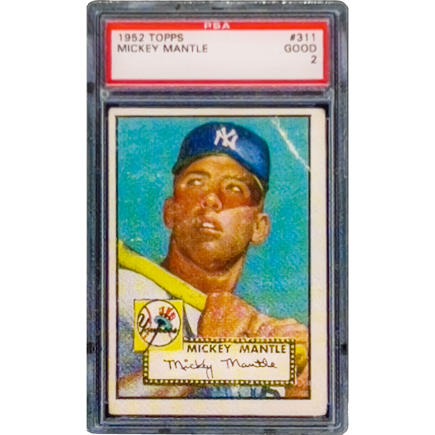 PBX-007-A 1952 Topps Mickey Mantle PSA 2 Autographed back Rookie Lapel Pin