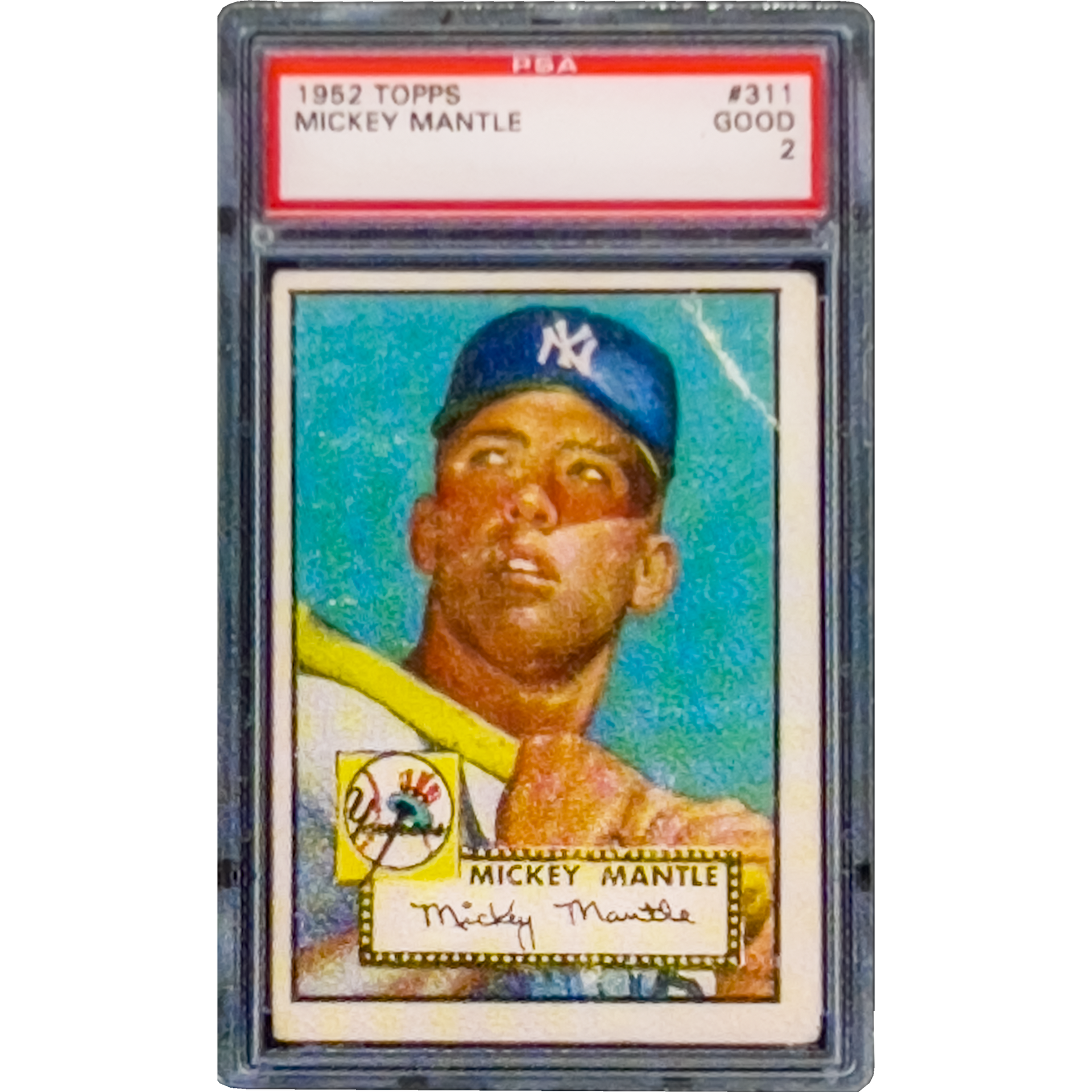 PBX-007-A 1952 Topps Mickey Mantle PSA 2 Autographed back Rookie