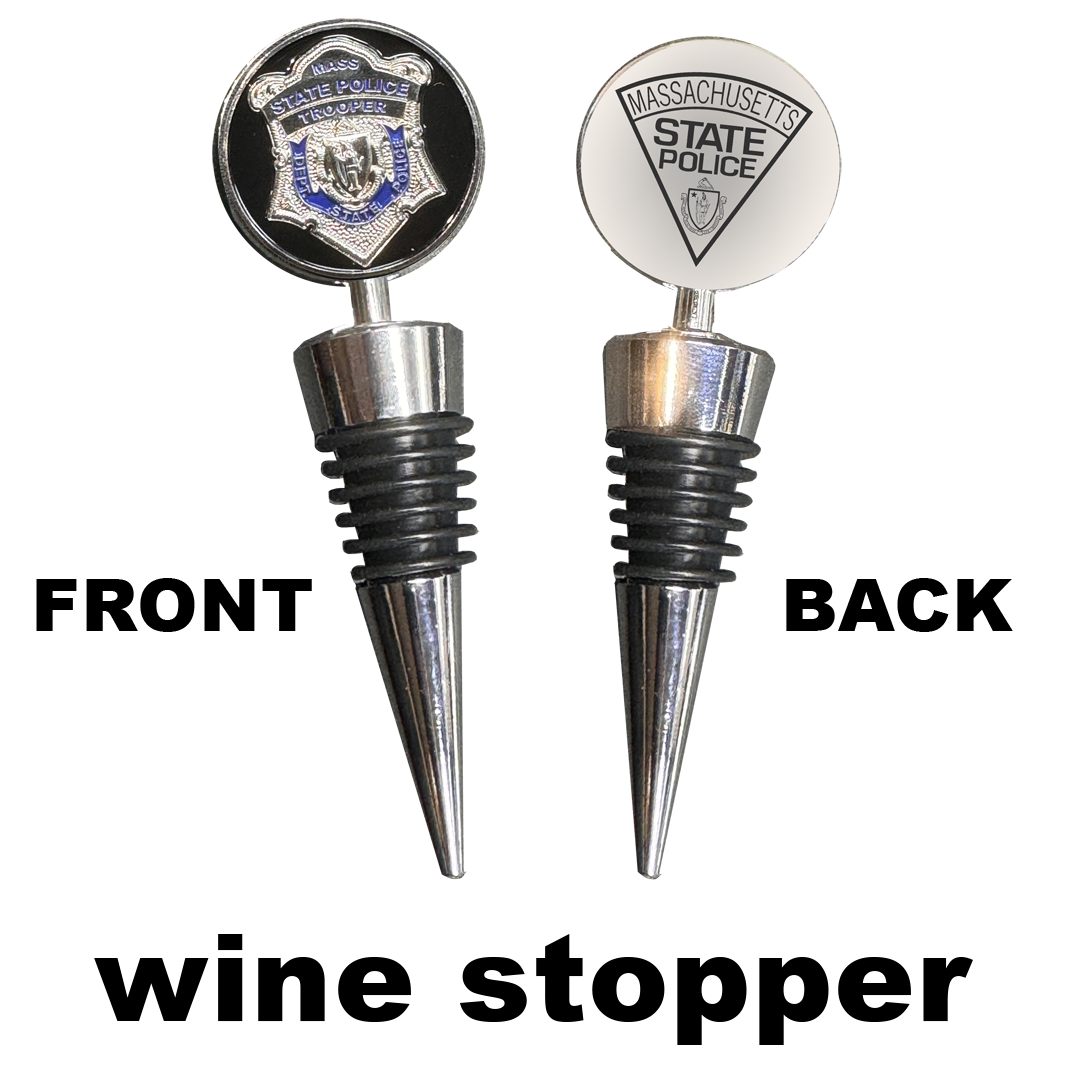 BL18-004 Massachusetts State Police Mass Trooper MSP Challenge Coin Wine Bottle Stopper with Lapel Pin