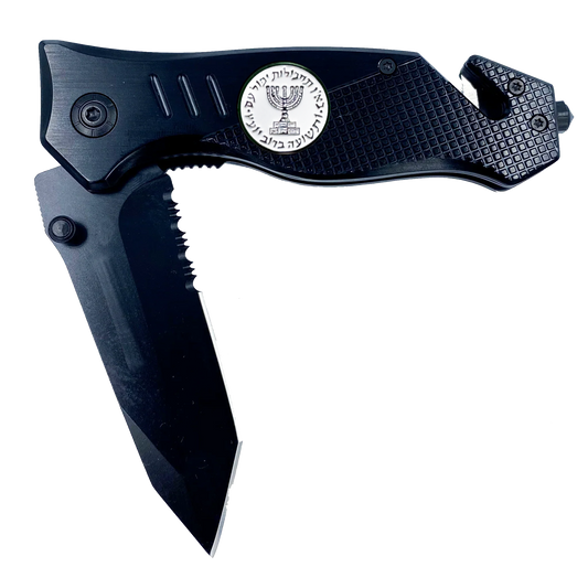 Mossad Israeli Intelligence 3-in-1 Tactical Rescue tool knife with Seatbelt Cutter Steel Serrated Blade Glass