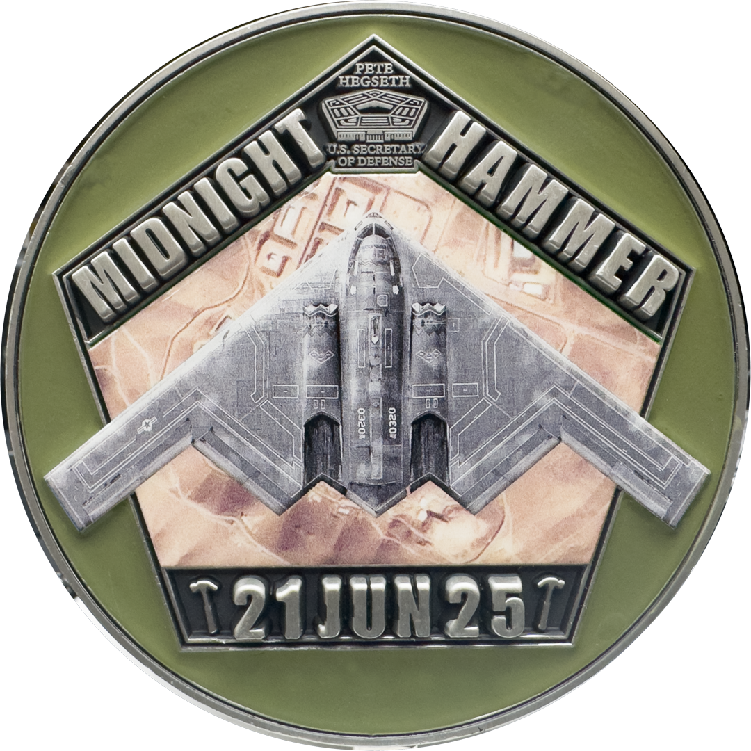DL12-11 Midnight Hammer Challenge Coin V2 Honoring Pete Hegseth B-52 Bunker Buster Stealth Bomber B-2 (Copy)