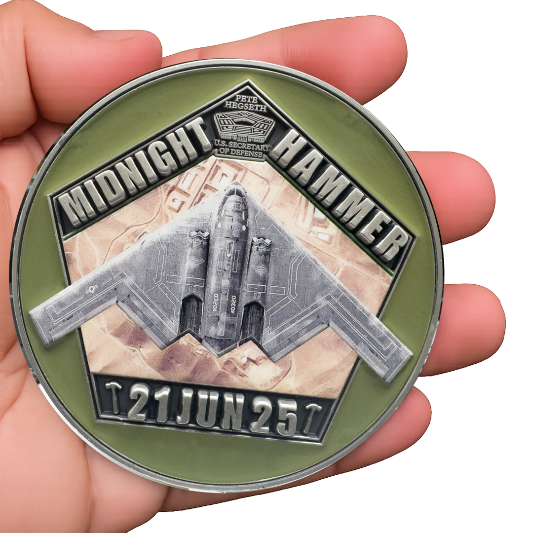 DL12-11 Midnight Hammer Challenge Coin V2 Honoring Pete Hegseth B-52 Bunker Buster Stealth Bomber B-2 (Copy)