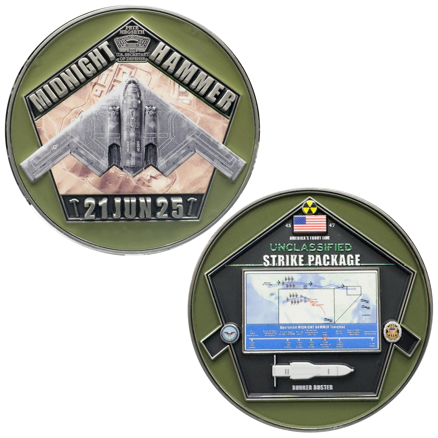 DL12-11 Midnight Hammer Challenge Coin V2 Honoring Pete Hegseth B-52 Bunker Buster Stealth Bomber B-2 (Copy)