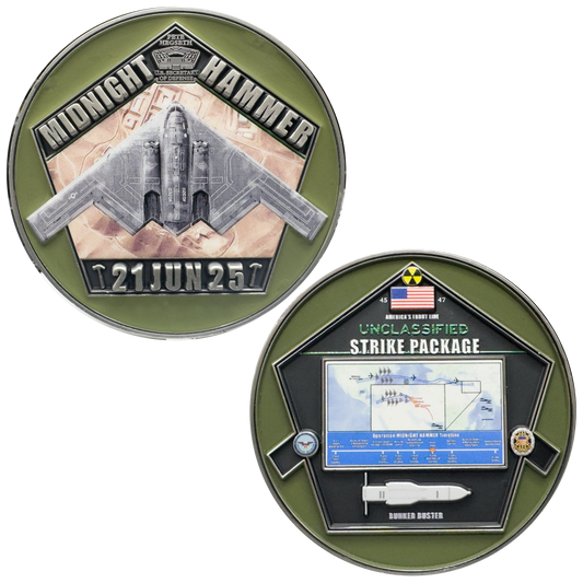 DL12-11 Midnight Hammer Challenge Coin V2 Honoring Pete Hegseth B-52 Bunker Buster Stealth Bomber B-2 (Copy)