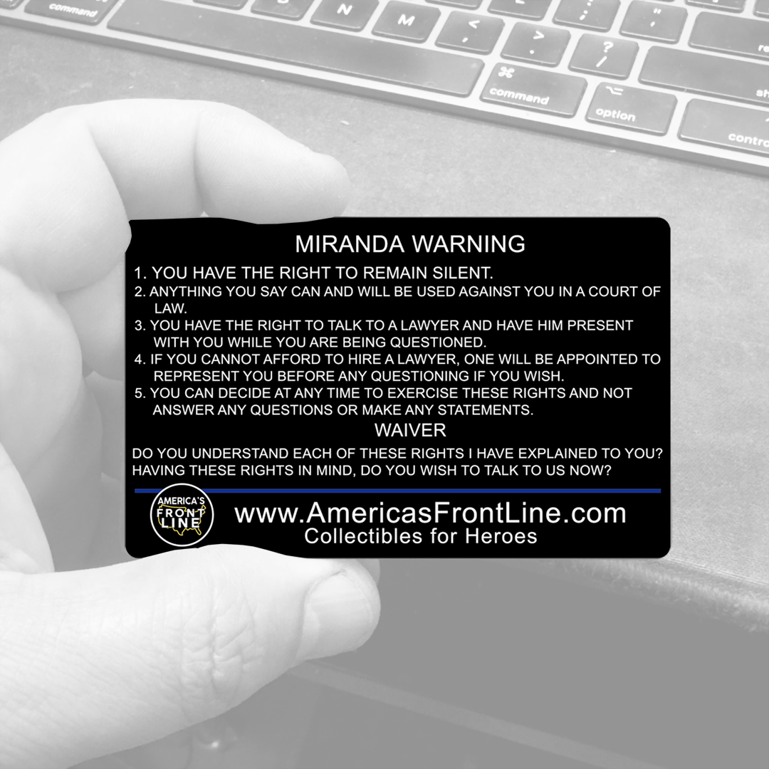 EL16-001 Black Metal Miranda Rights Warning Card English Spanish Police Gift