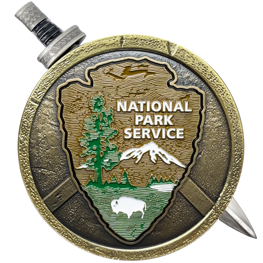 EE-007 National Park Service NPS Thin Blue Line Flag with removable Sword Challenge Coin Set Patriotic yellowstone