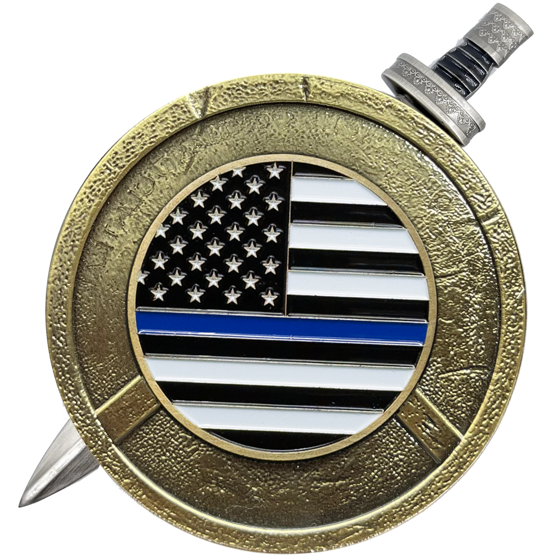 EE-007 National Park Service NPS Thin Blue Line Flag with removable Sword Challenge Coin Set Patriotic yellowstone