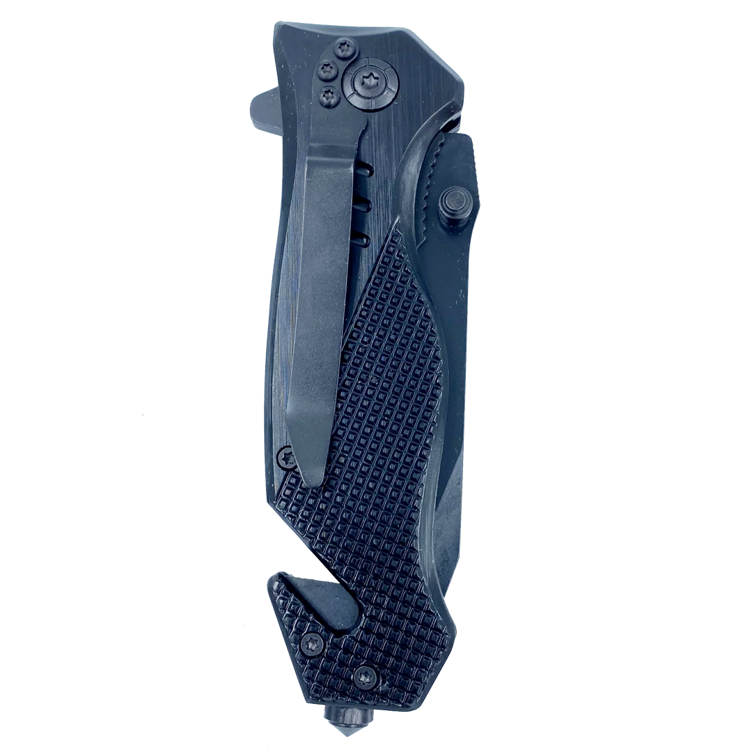 NYPD Sergeant Knife 3-in-1 Military Tactical Rescue knife tool with Seatbelt Cutter, Steel Serrated Blade, Glass Breaker