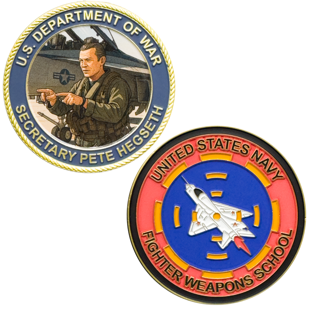 BL10-7 Secretary of War Pete Hegseth Challenge Coin Navy Fighter Weapons School Midnight Hammer Department of War