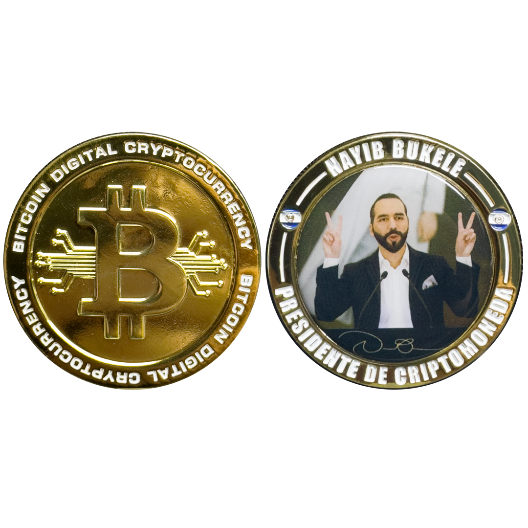 DL3-04 El Salvador Presidente Nayib Bukele huge BLOCKCHAIN Coin for Crypto President