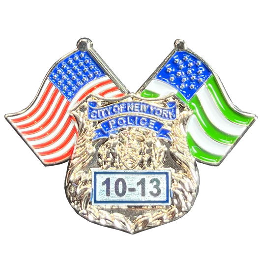 GL3-015 NYPD NYC City of New York Police Department Police Officer double flag crossed flags lapel pin