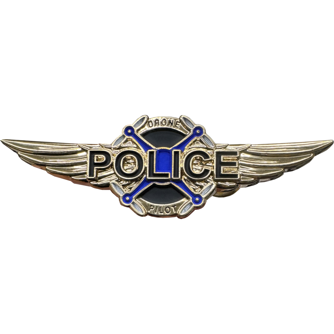 KK-018 Police Drone Pilot Full size UAS FAA Commercial Wings pin for uniform wear