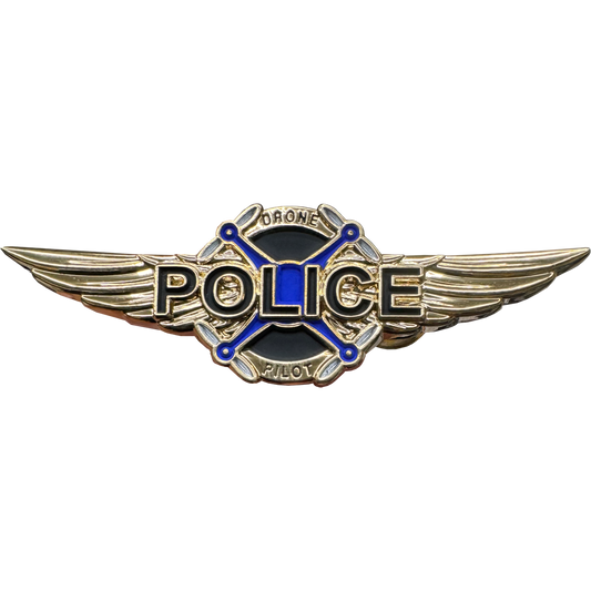 KK-018 Police Drone Pilot Full size UAS FAA Commercial Wings pin for uniform wear