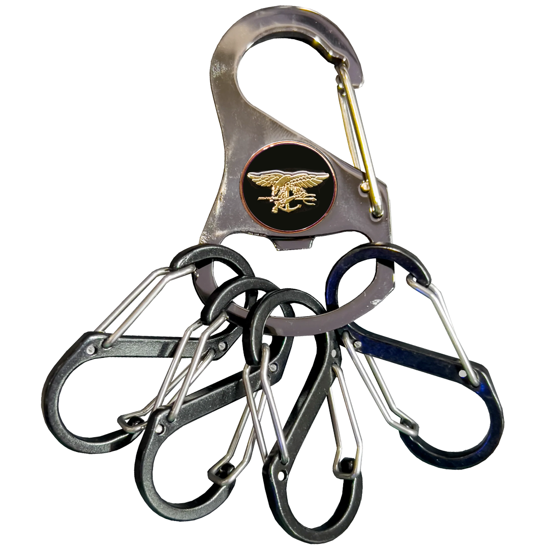 Navy Seal Team 6 Naval Special Warfare Trident Carabiner Keychain 4 carabiner clips bottle opener function