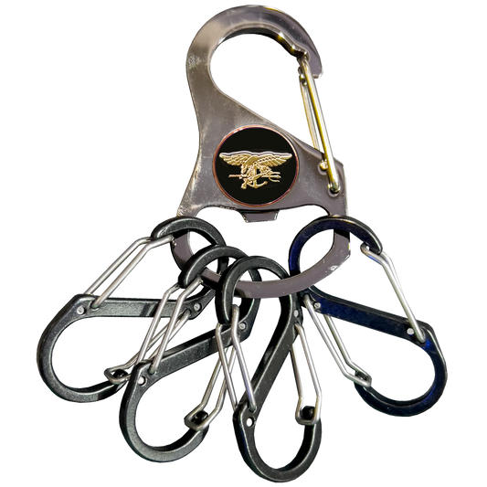 Navy Seal Team 6 Naval Special Warfare Trident Carabiner Keychain 4 carabiner clips bottle opener function