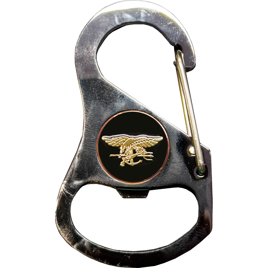 Navy Seal Team 6 Naval Special Warfare Trident Carabiner Keychain 4 carabiner clips bottle opener function