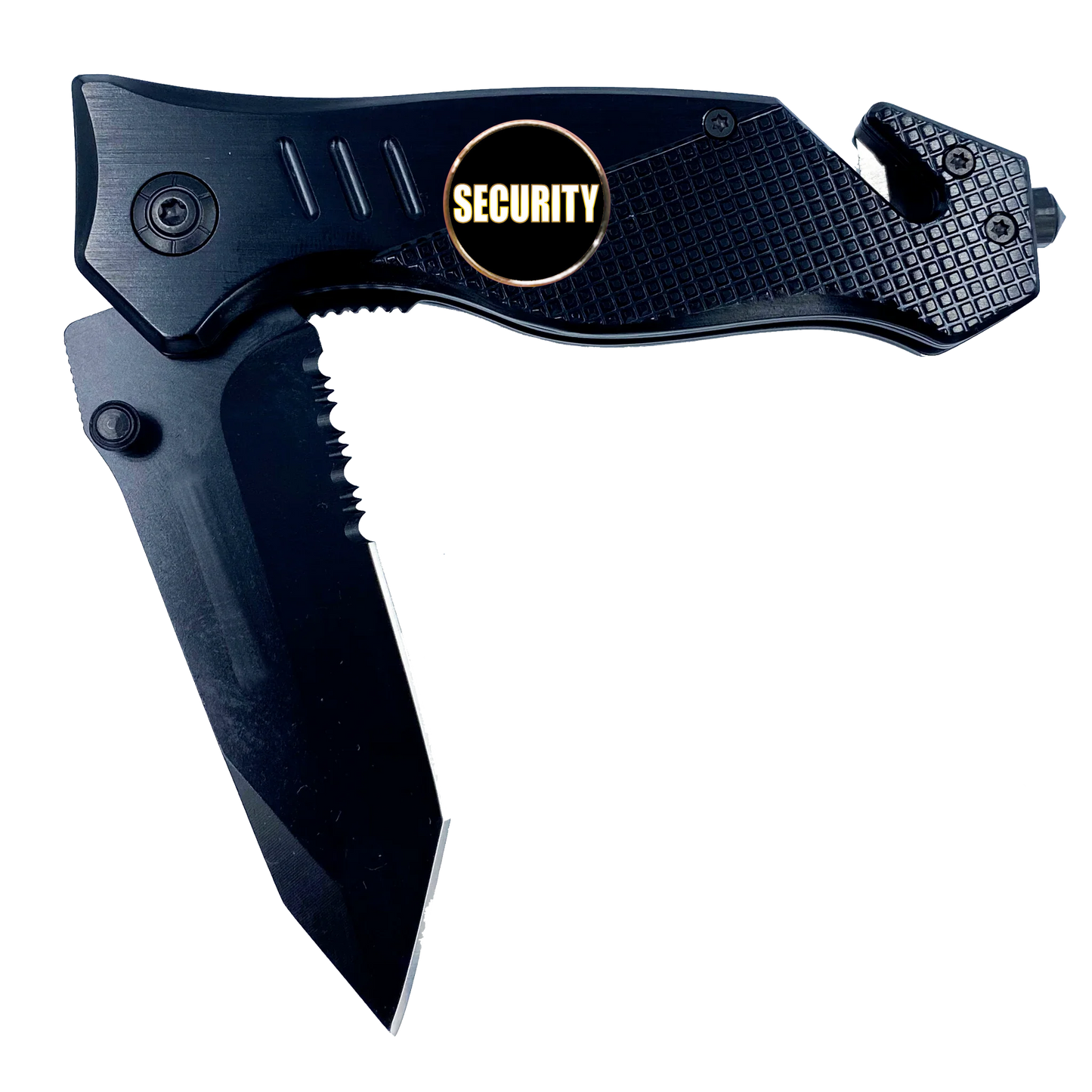 Security Enforcement Officer Agent 3-in-1 Tactical Rescue tool knife with Seatbelt Cutter Steel Serrated Blade Glass