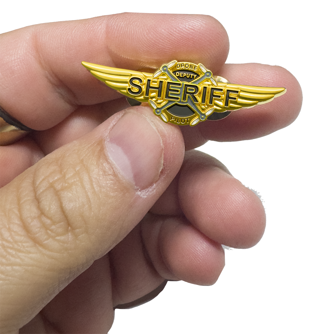 EL17-17 Small Deputy Sheriff Police Drone Pilot Full size UAS FAA Commercial Wings pin for uniform wear