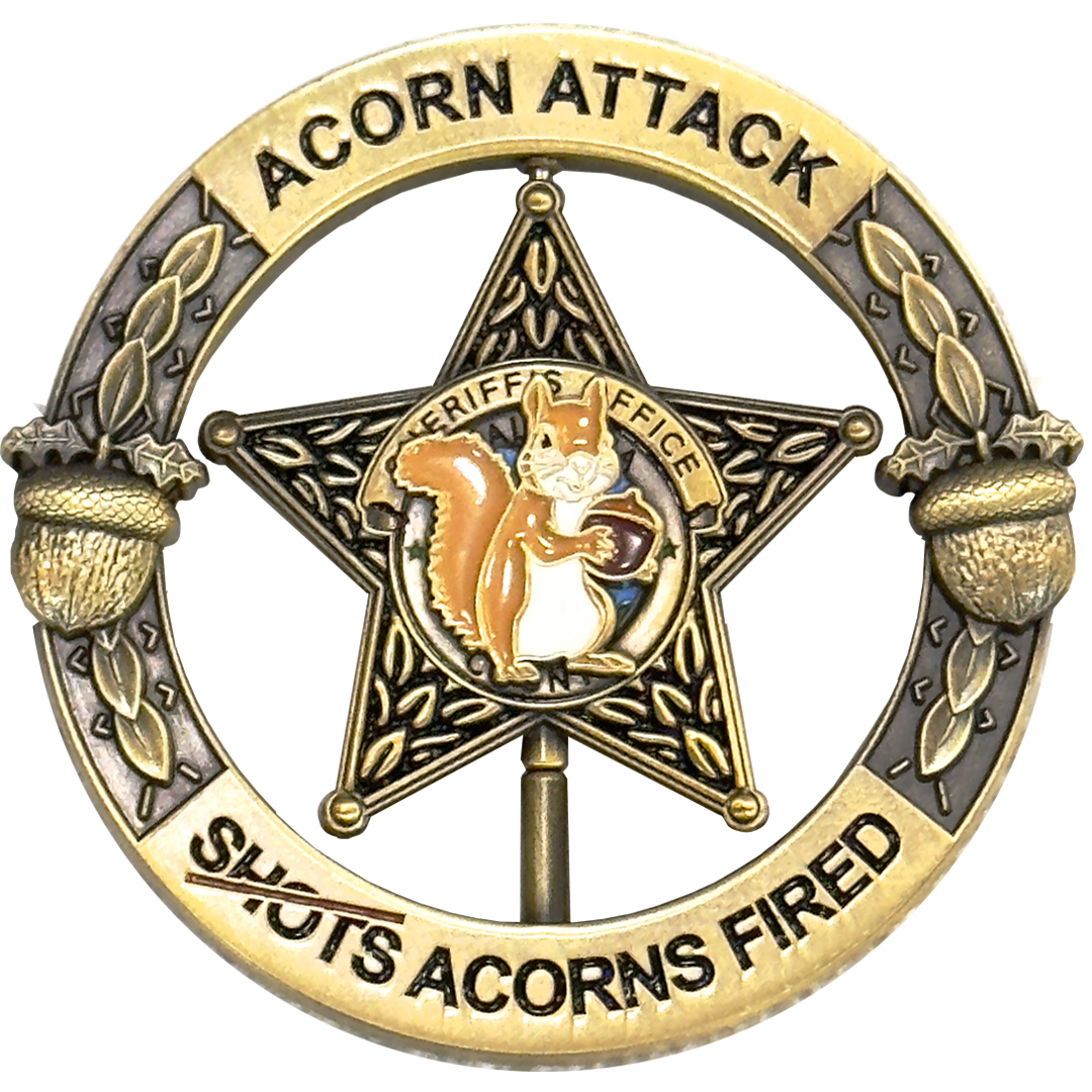 EL17-001 Okaloosa Deputy Sheriff Acorn Shots Fired Squirrel Spinner Challenge Coin