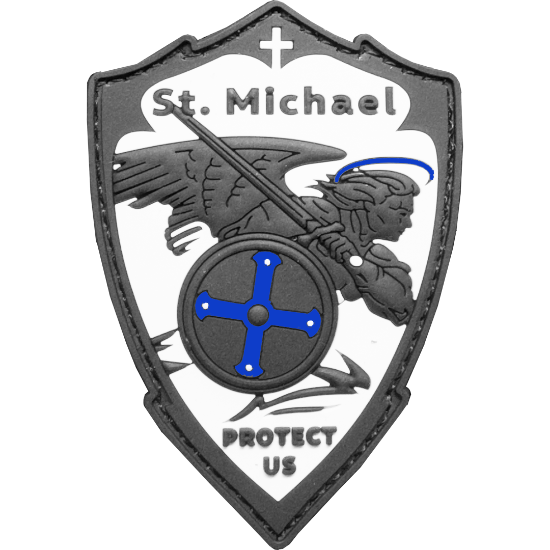EL18-024 Saint Michael Patch St. Michael Patron Saint Police Military Protect Us Prayer Thin Blue Line Police Officer Rubber Morale Patch