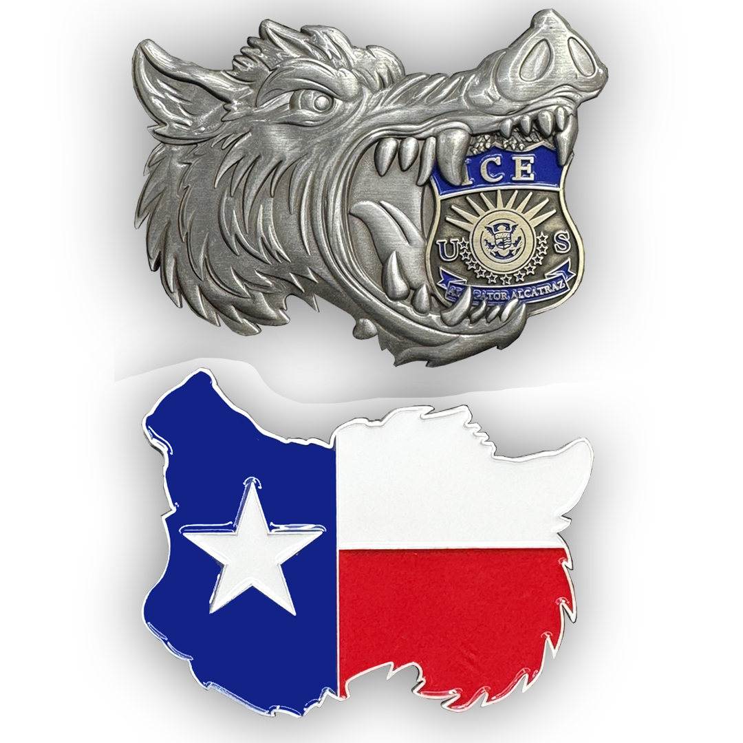 BL13-8 Texas ICE Agent Alligator Alcatraz Hog Wild Boar Challenge Coin HSI Border Patrol CBP