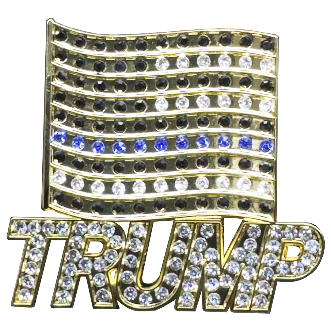 CL-EE Crystal TRUMP flag pin brooch for MAGA Make America Great Again 2024 Back the Blue