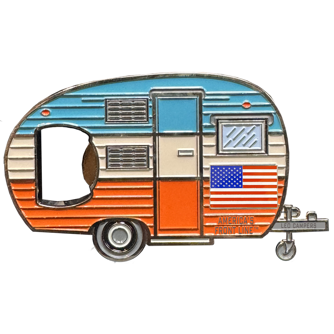 EL14-016 LEO RV Bottle Opener Magnet LEO Camper American Flag Challenge coin