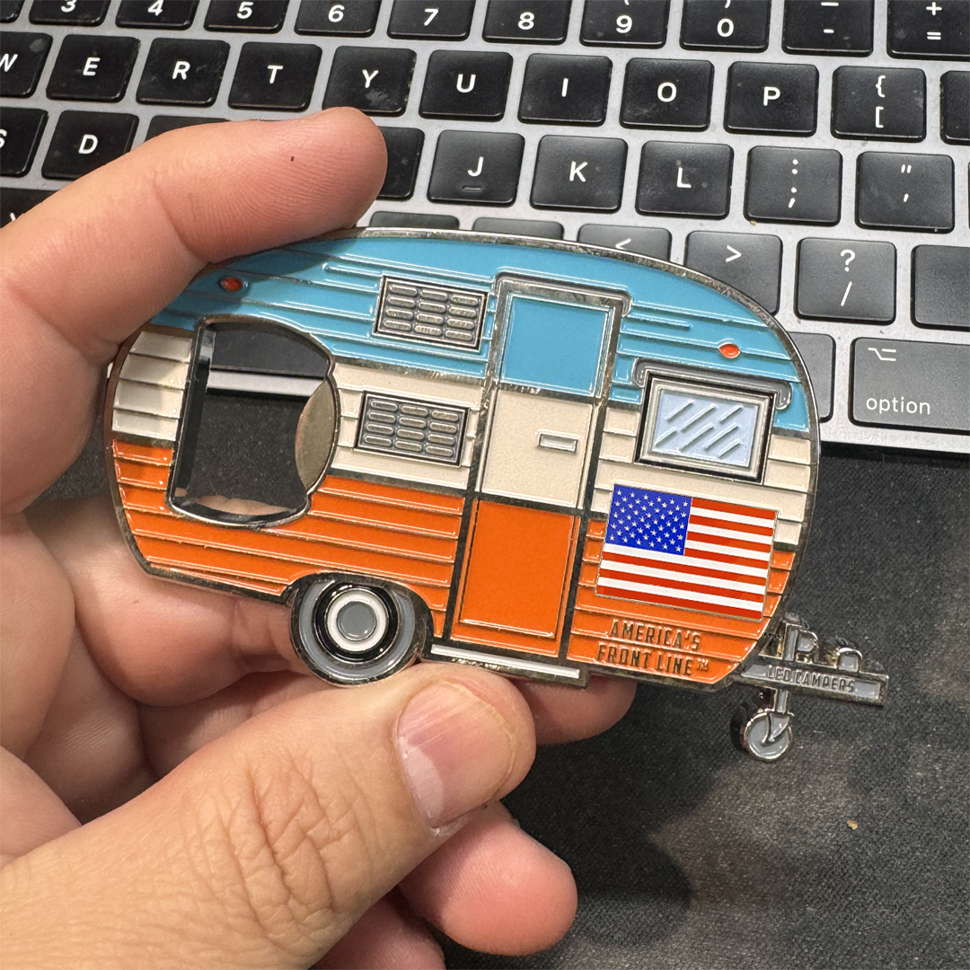 EL14-016 LEO RV Bottle Opener Magnet LEO Camper American Flag Challenge coin