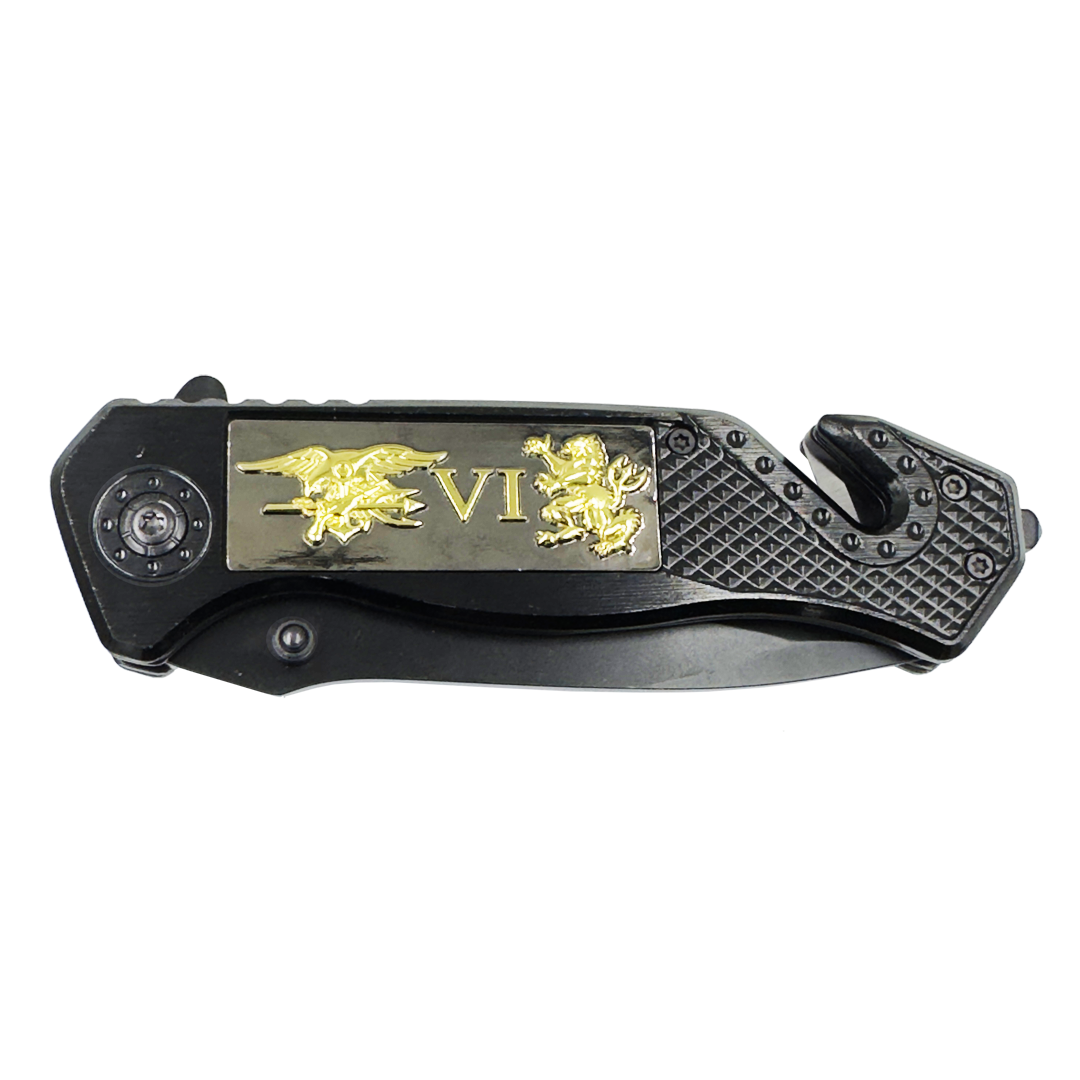 V2 Navy Seal Team 6 Naval Special Warfare Trident Pocket Knife 3-in-1 Rescue tool