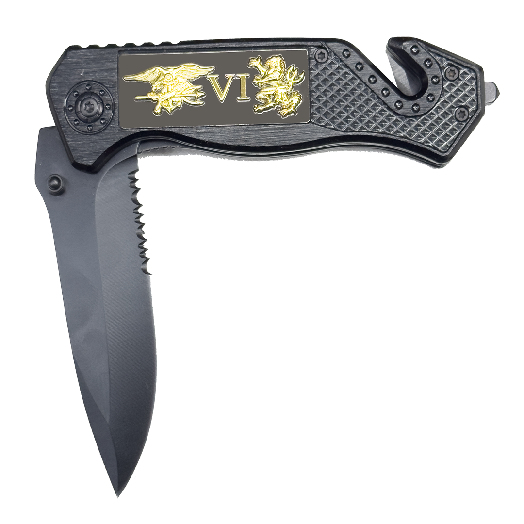 V2 Navy Seal Team 6 Naval Special Warfare Trident Pocket Knife 3-in-1 Rescue tool