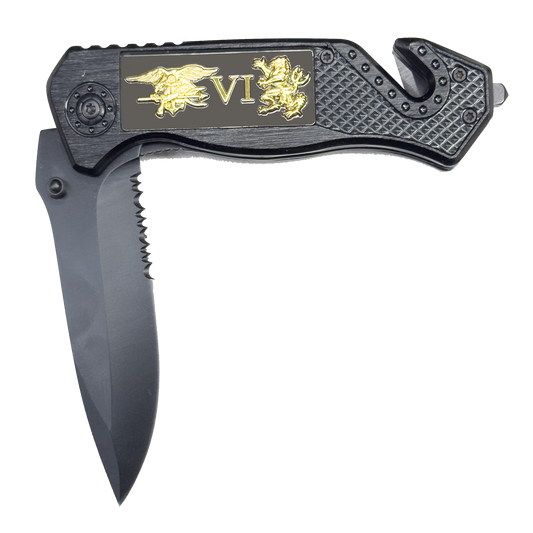 V2 Navy Seal Team 6 Naval Special Warfare Trident Pocket Knife 3-in-1 Rescue tool
