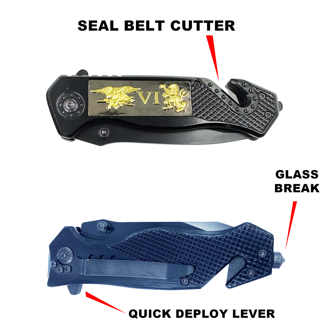 V2 Navy Seal Team 6 Naval Special Warfare Trident Pocket Knife 3-in-1 Rescue tool