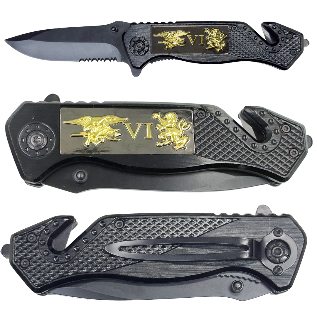 V2 Navy Seal Team 6 Naval Special Warfare Trident Pocket Knife 3-in-1 Rescue tool