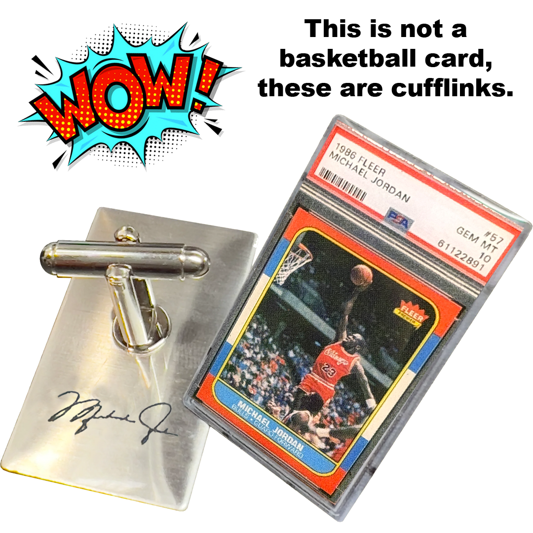 PBX-011-H Cufflinks for 1986 1987 Fleer Michael Jordan Rookie Card Collectors PSA 10 Facsimile Autograph back