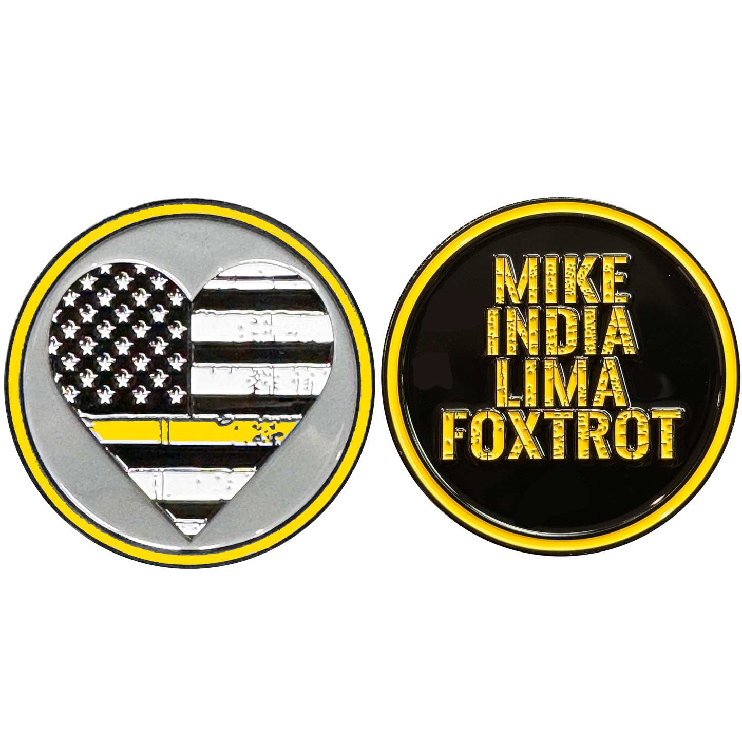 H-007 MILF 911 Emergency Dispatcher Challenge Coin Thin Gray Line Heart Flag Wife Girlfriend Sidepiece gifts