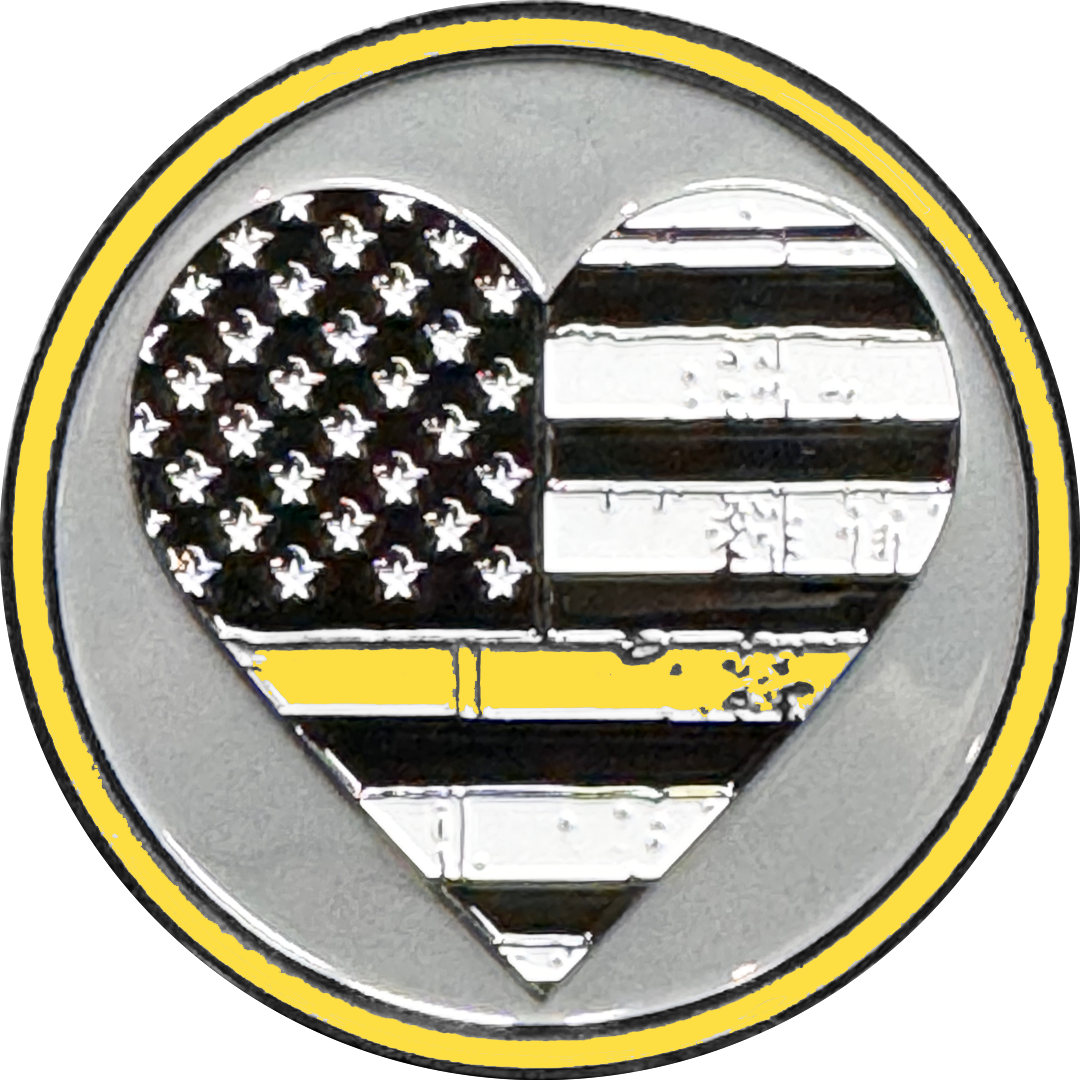 H-007 MILF 911 Emergency Dispatcher Challenge Coin Thin Gray Line Heart Flag Wife Girlfriend Sidepiece gifts