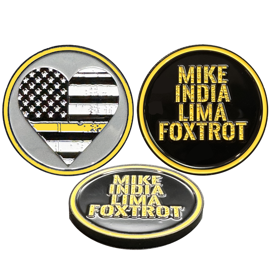 H-007 MILF 911 Emergency Dispatcher Challenge Coin Thin Gray Line Heart Flag Wife Girlfriend Sidepiece gifts