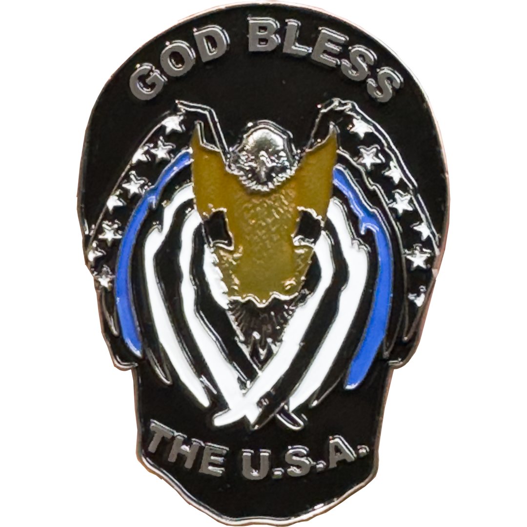 EL12-001 Thin Blue Line Flag Police Eagle God Bless America Skull Challenge Coin LAPD FBI ATF CBP