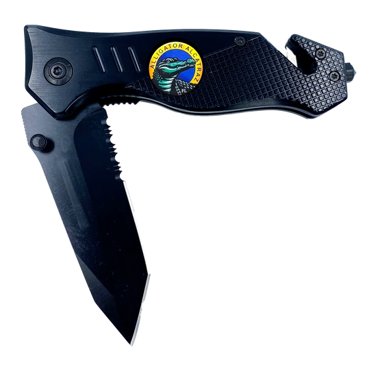 Alligator Alcatraz ICE CBP FDLE FHP FWC 3-in-1 Tactical Rescue tool knife with Seatbelt Cutter Steel Serrated Blade Glass